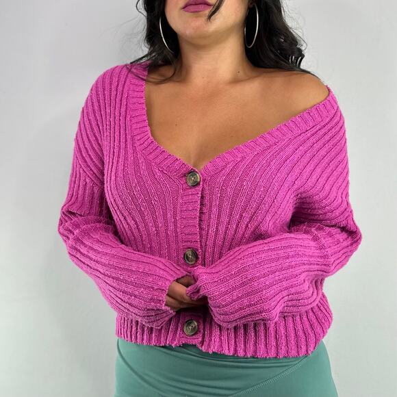 American Eagle Hot Pink Button Front Cardigan Sweater - Picture 1 of 9